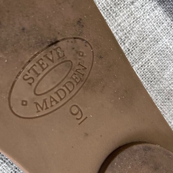 Steve Madden Brionna Rhinestone Slip on Flat Sandals Gold and Tan Women Size 9 - Picture 5 of 10